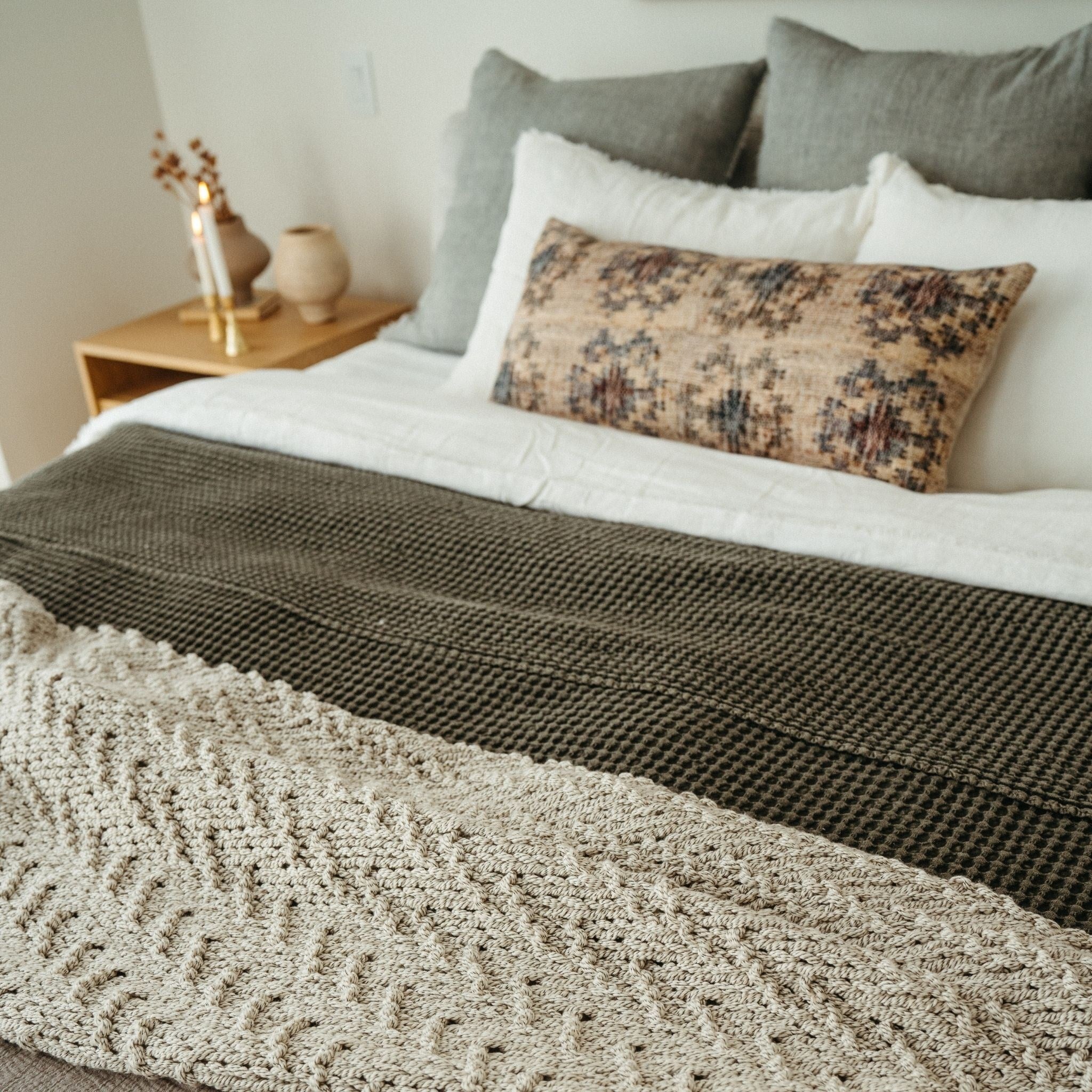 Stonewashed Waffle Bed Blanket | Charcoal
