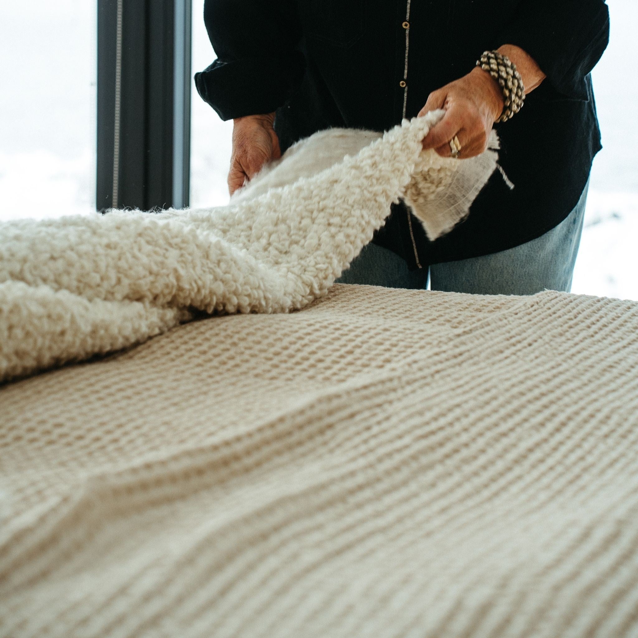 Stonewashed Waffle Bed Blanket | Cream