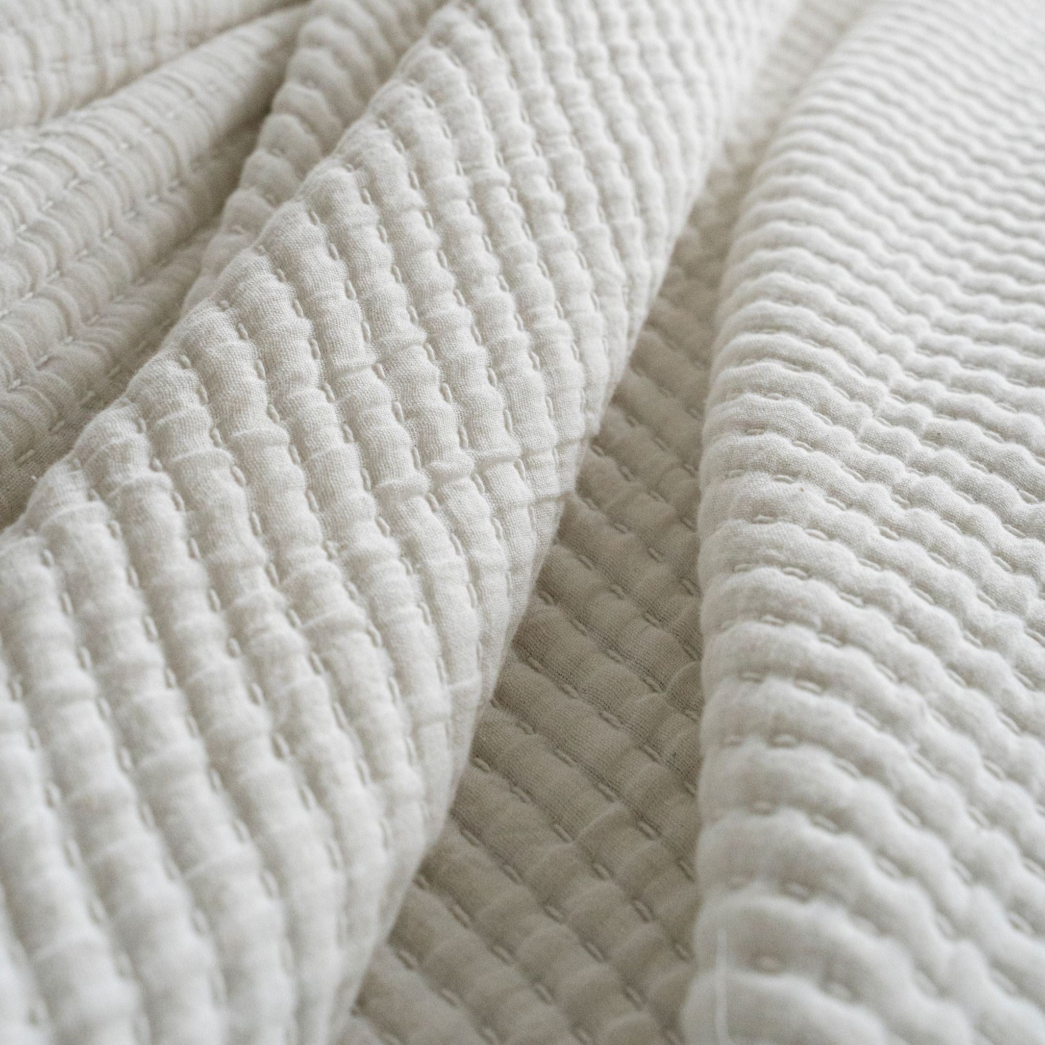 Kantha-Stitch Bed Blanket | White