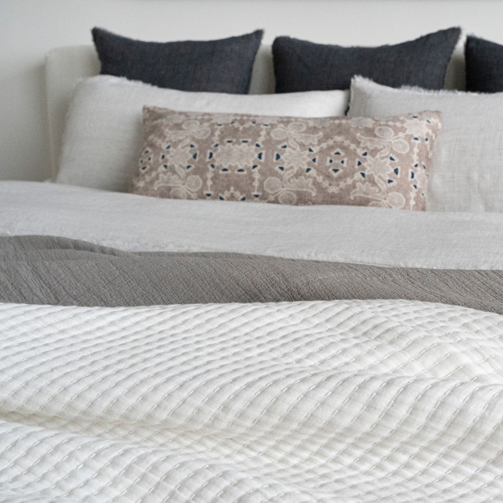 Kantha-Stitch Bed Blanket | White