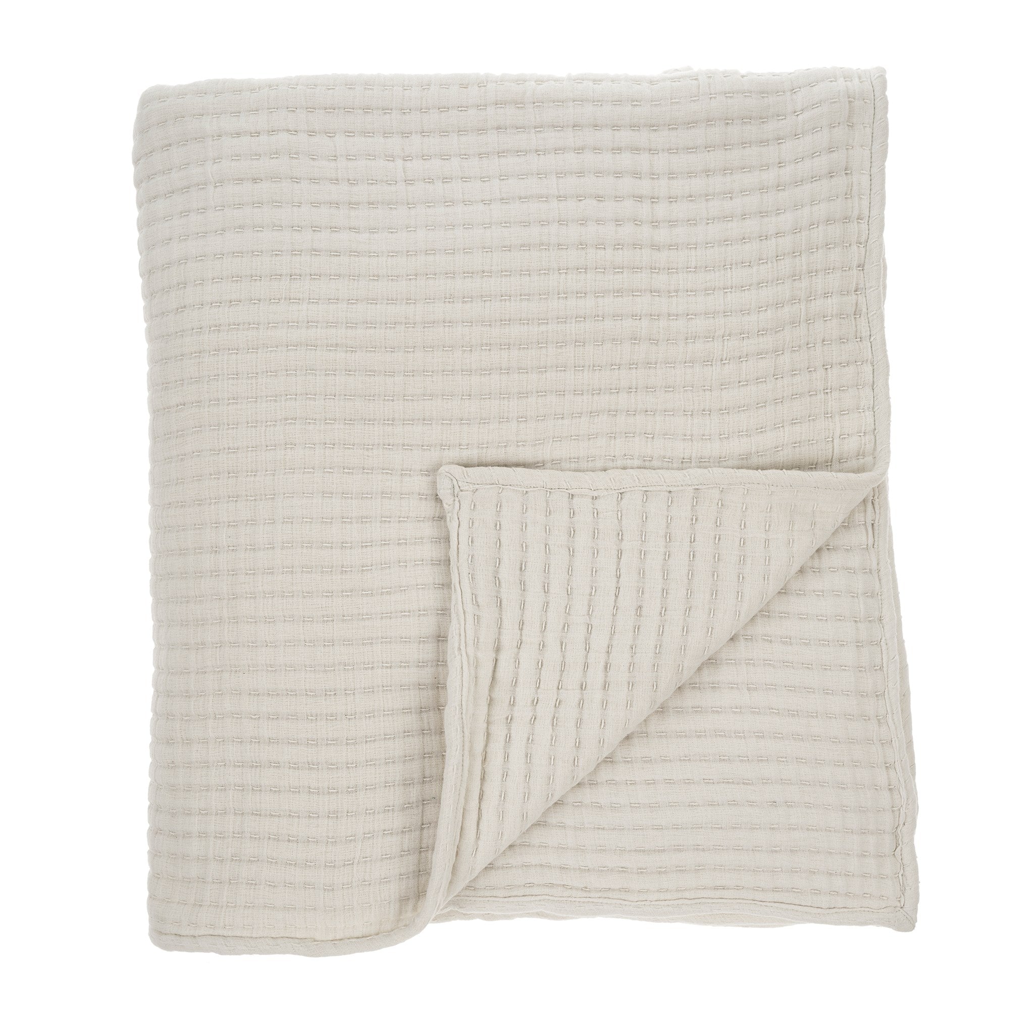 Kantha-Stitch Bed Blanket | White