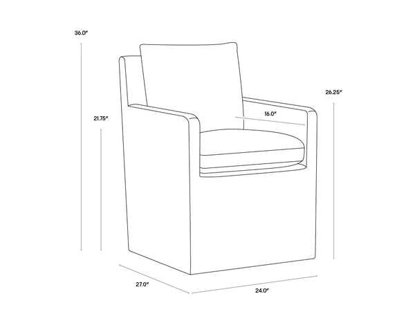 Glenrose Wheeled Dining Armchair | Effie Smoke