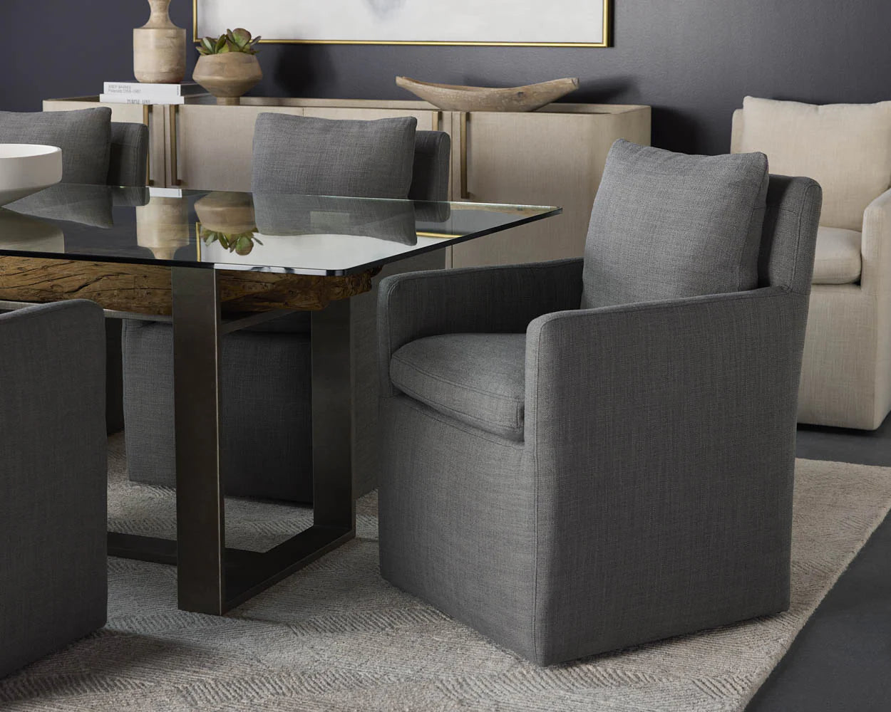Glenrose Wheeled Dining Armchair | Effie Smoke