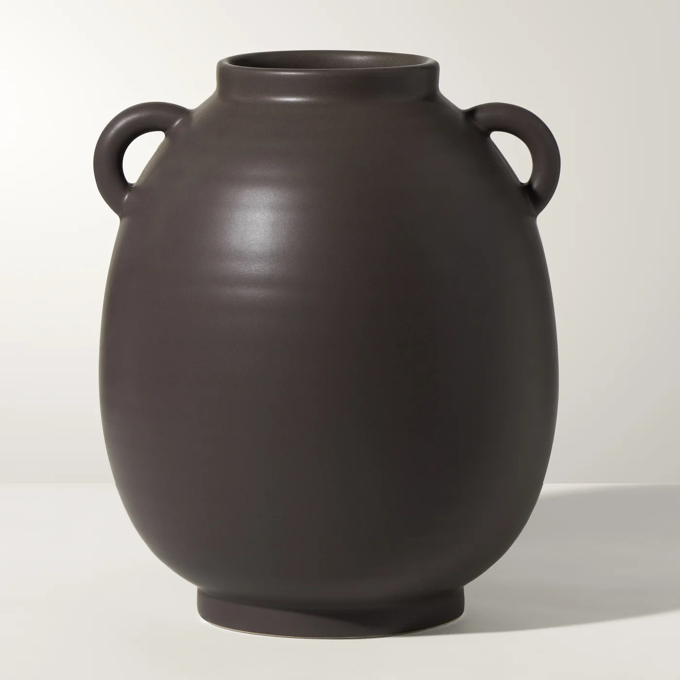 Capri Double Handle Ceramic Oval Urn Vase | Matte Brown