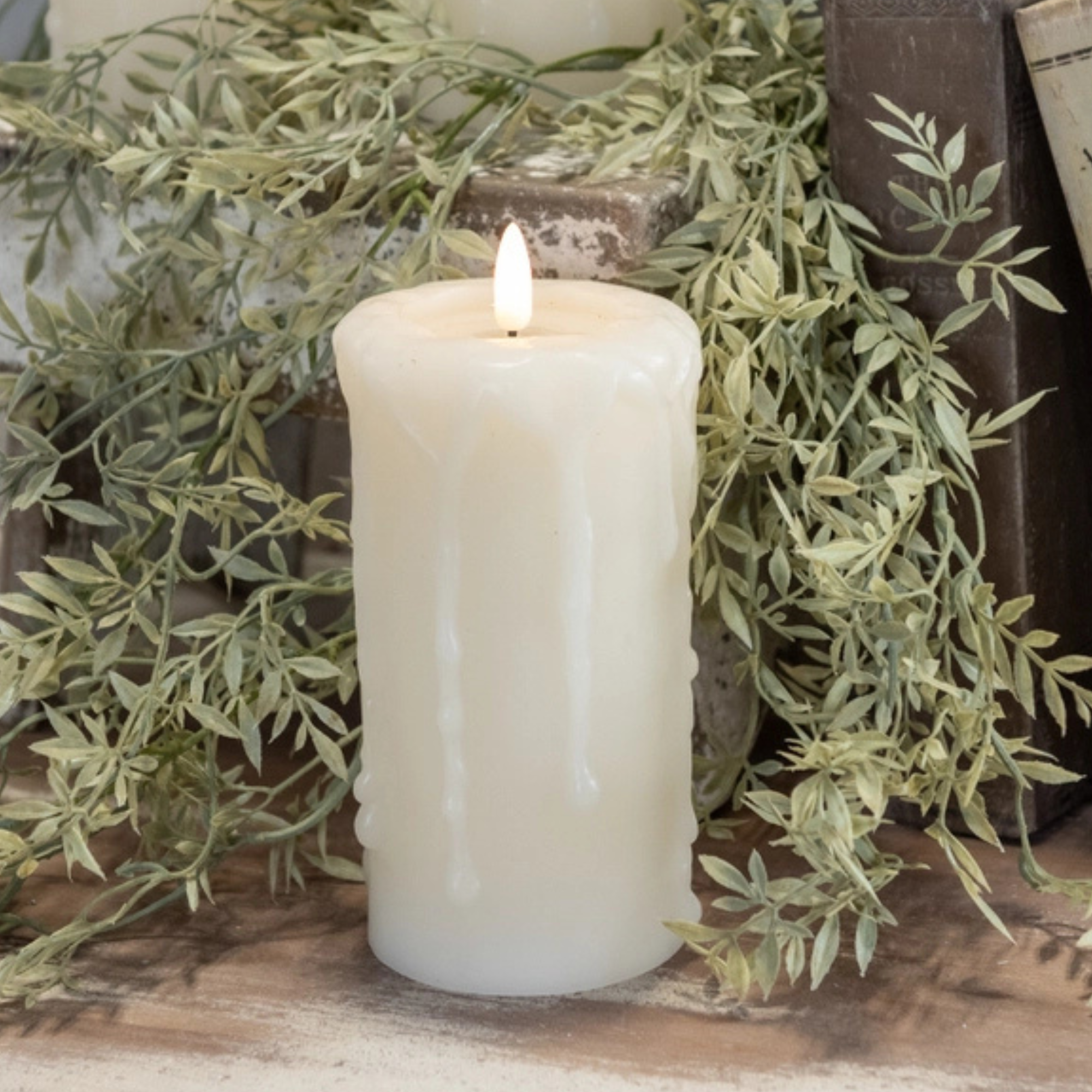 Cream 3D Flame Pillar Candle | 6"