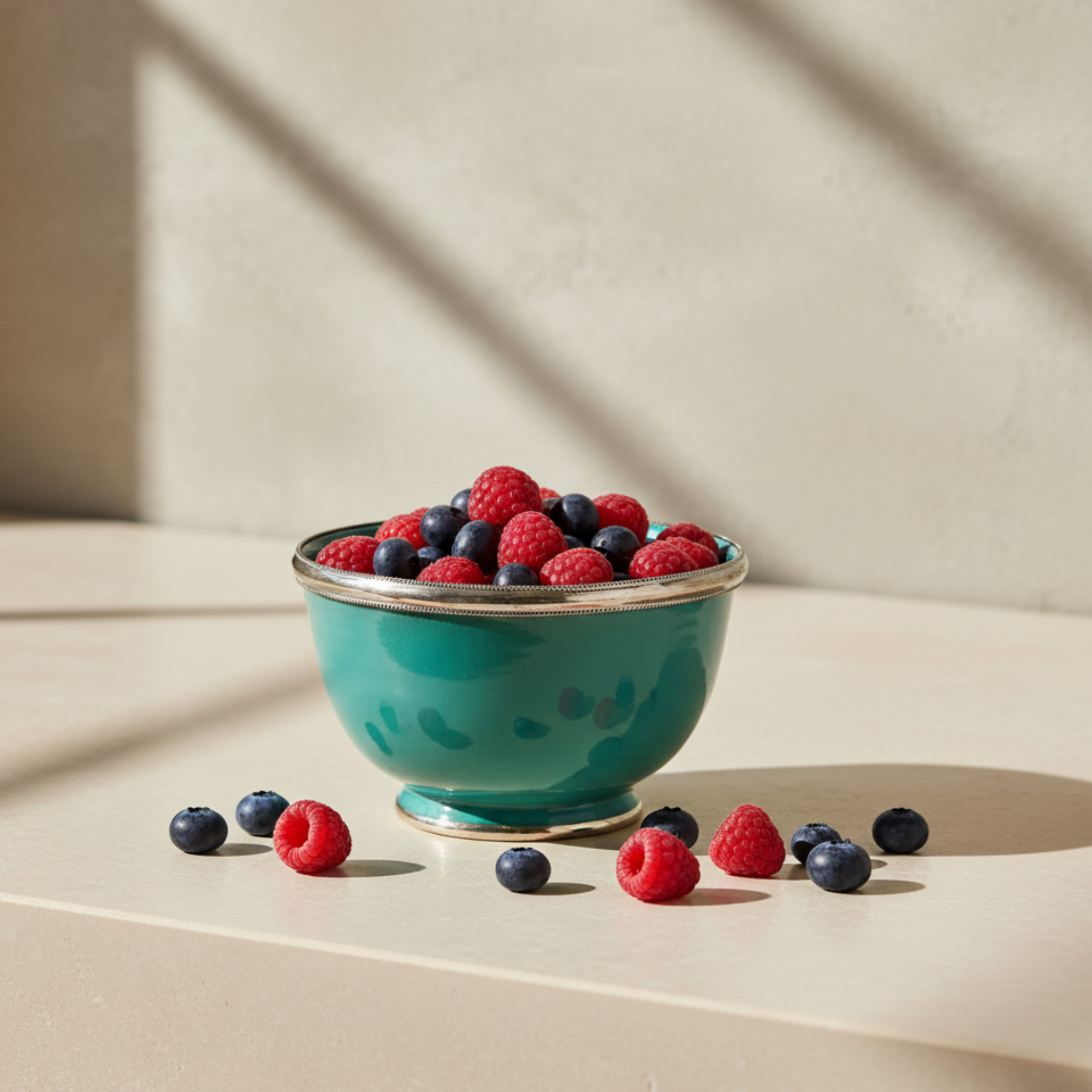 Moroccan Glazed Bowls With Berbe Silver Trim | Teal