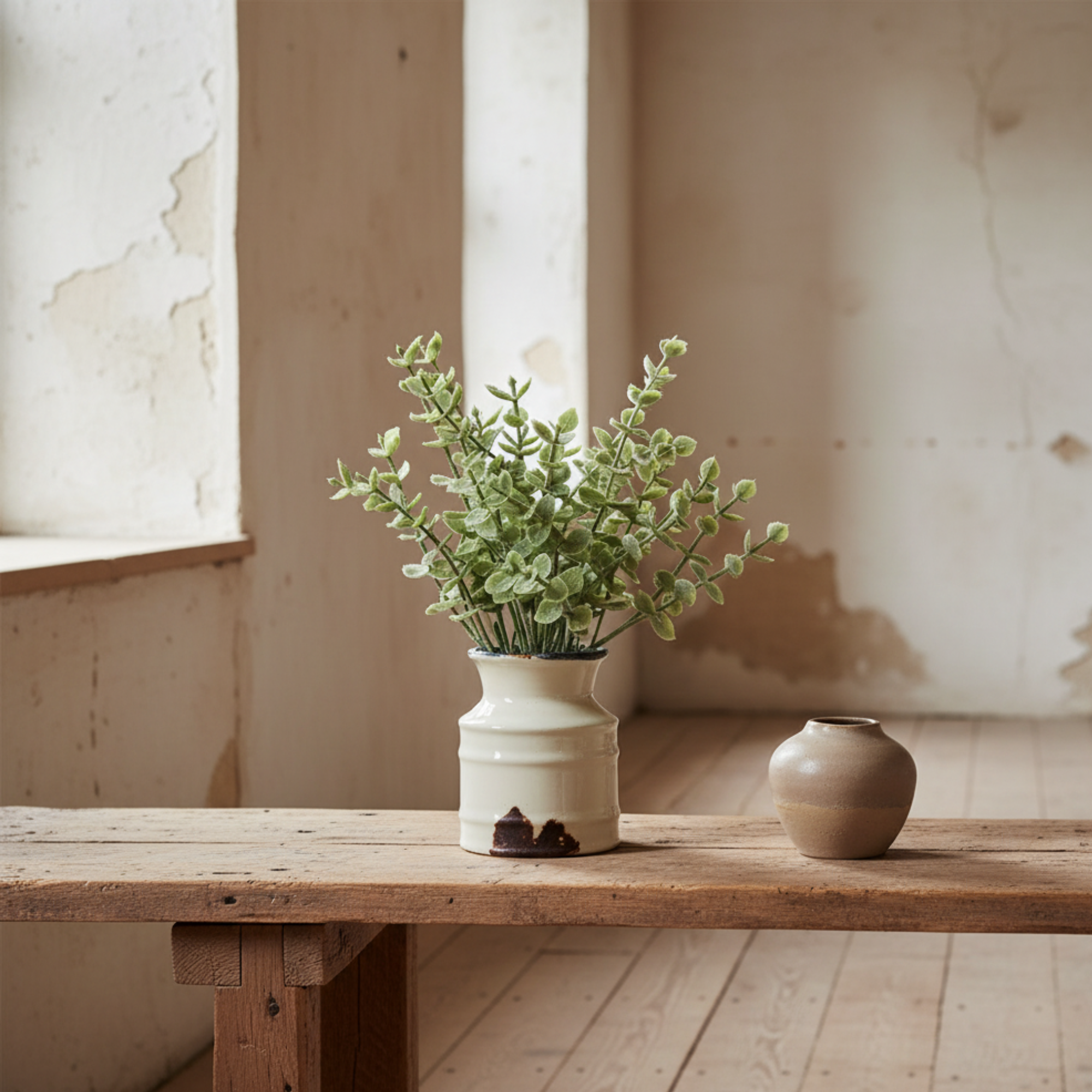Faux Plant in Distressed Stoneware Pot | A