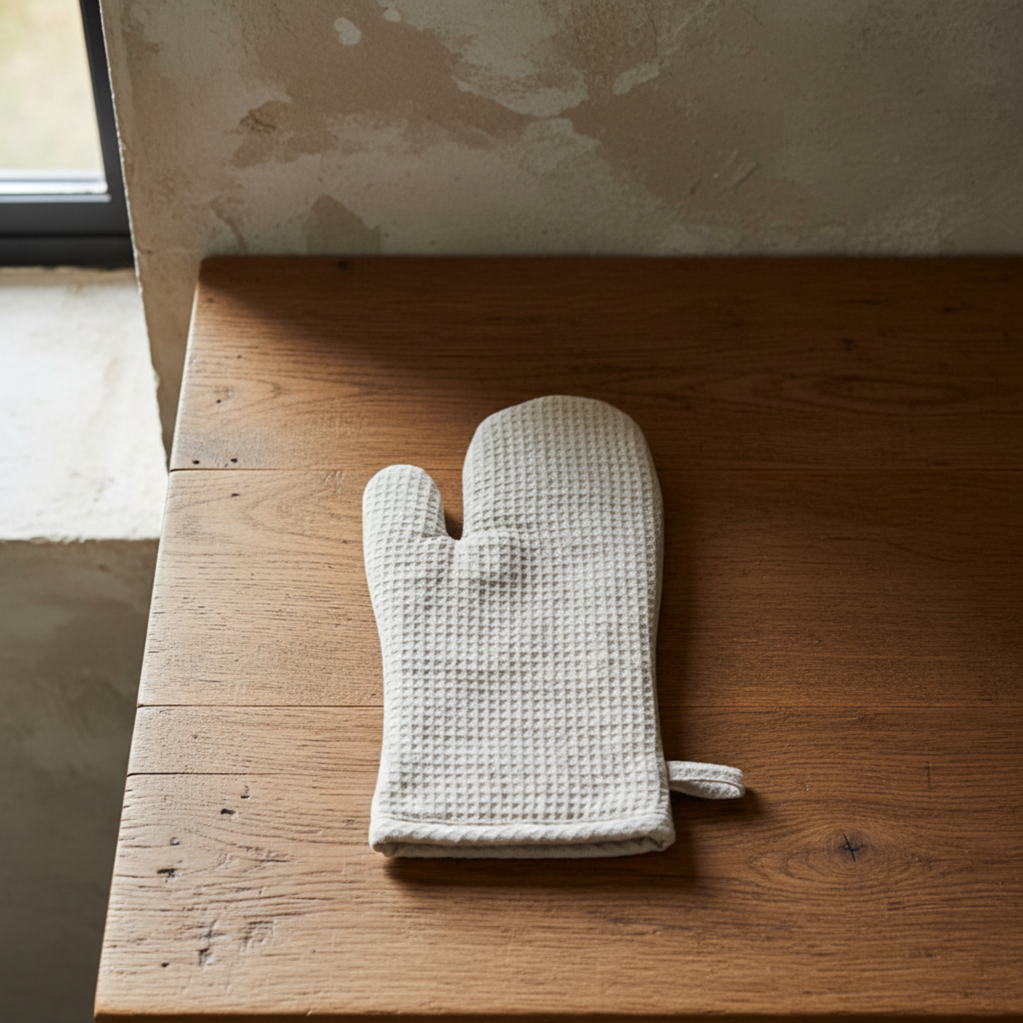 Woven Linen & Cotton Waffle Hot Mitt | Cream