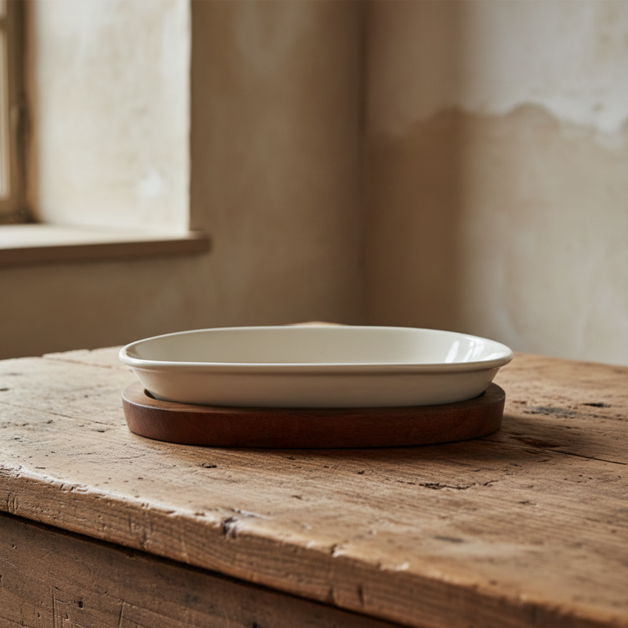 1 Quart Stoneware Serving/Casserole Baker | Mango Wood Base