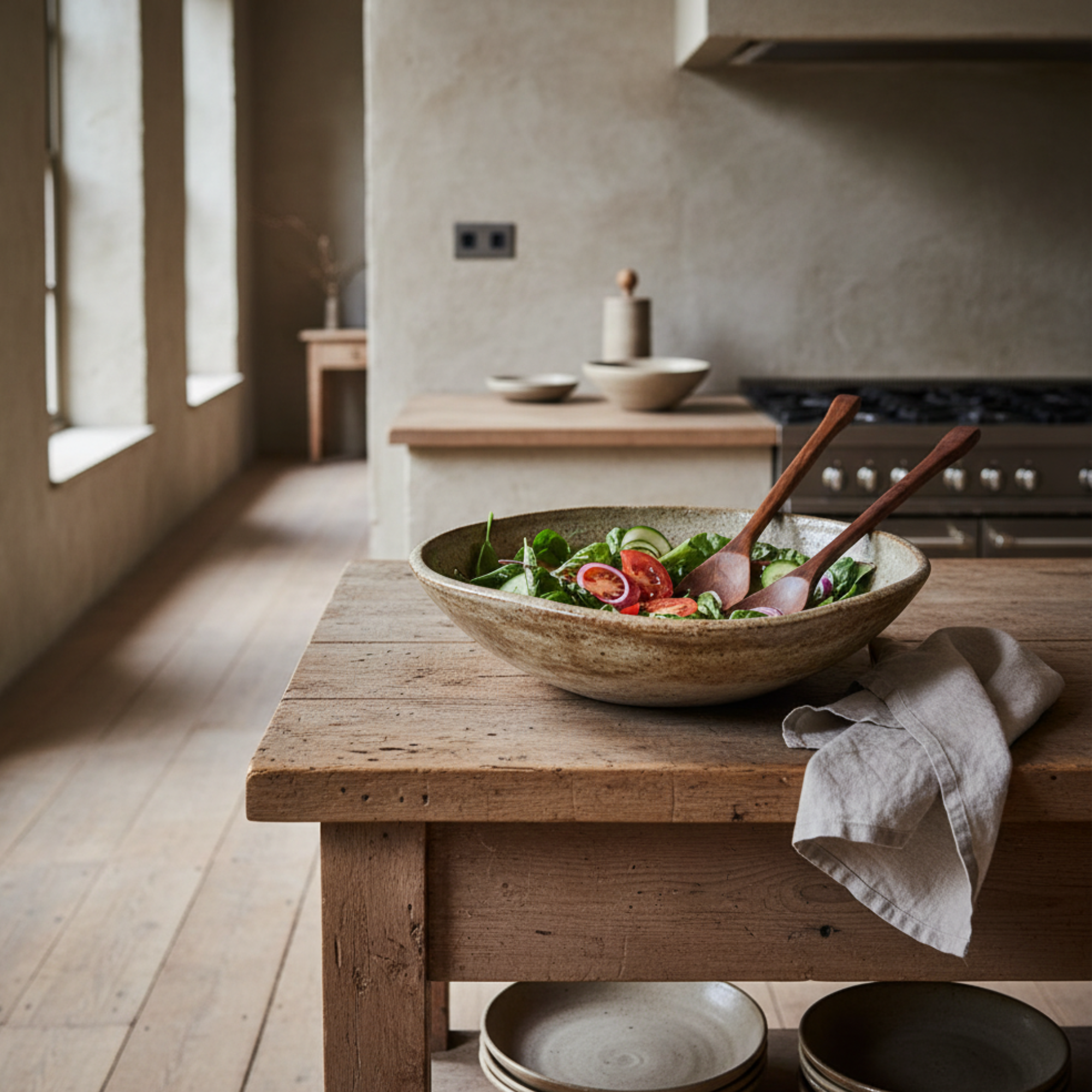 10"L Mango Wood Salad Servers | Walnut Finish Set of 2