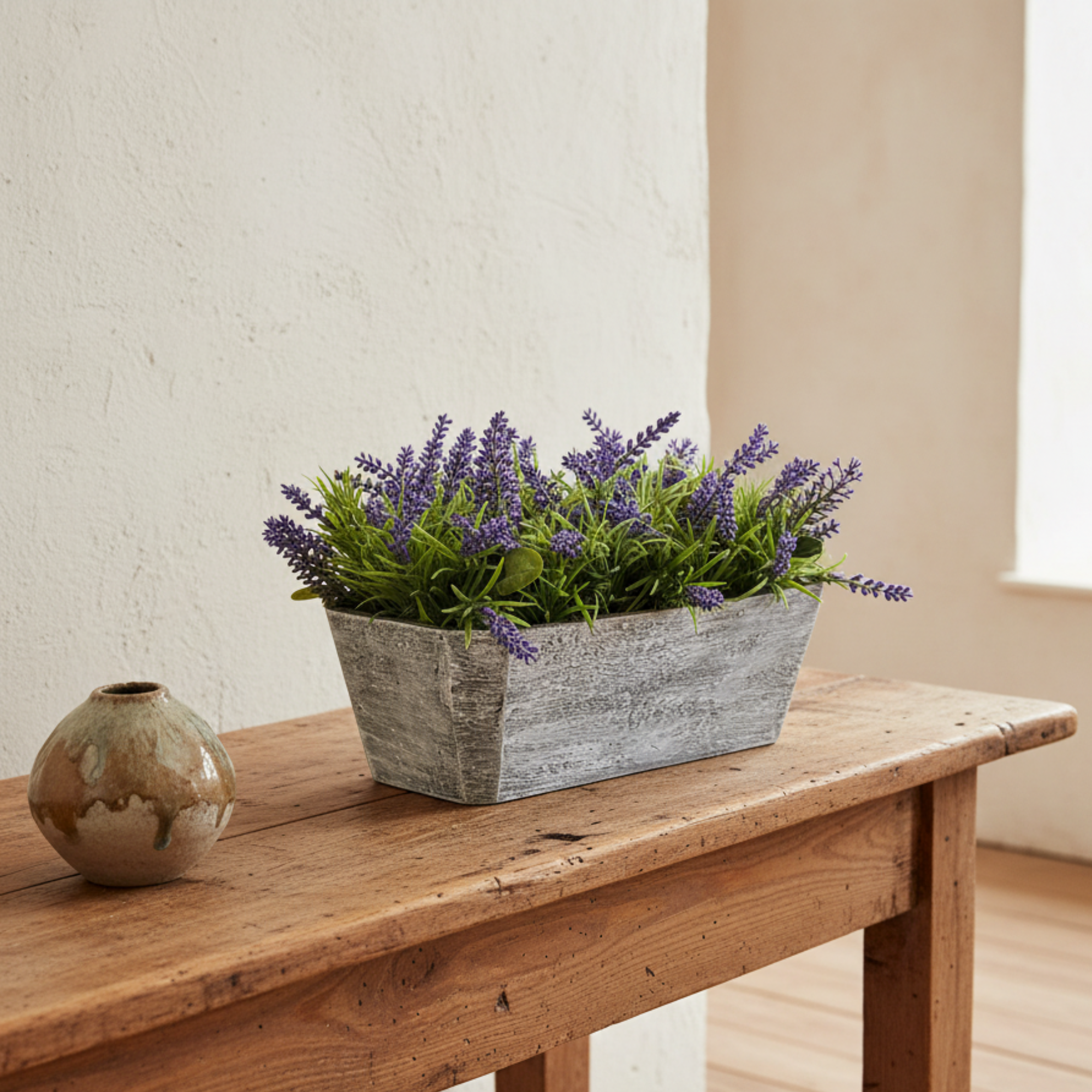 Lavender Arrangement in Whitewashed Wood Container