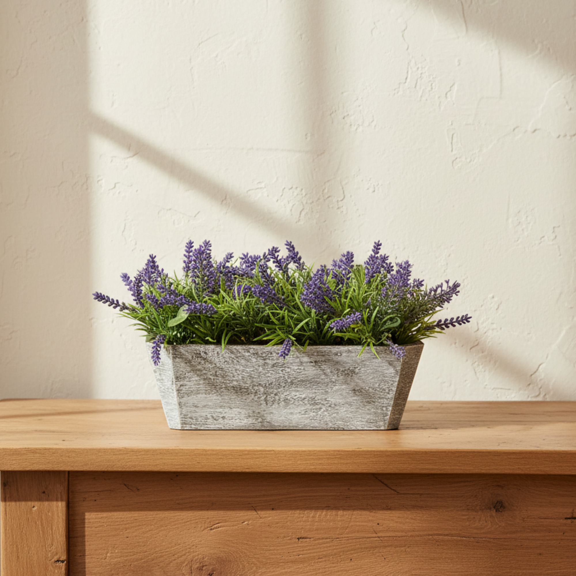 Lavender Arrangement in Whitewashed Wood Container