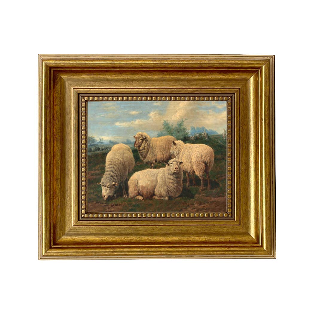 Flock of Sheep Gathered Vintage Framed Print | Canvas