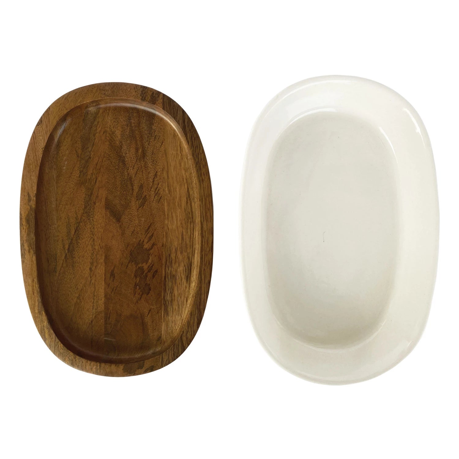 1 Quart Stoneware Serving/Casserole Baker | Mango Wood Base