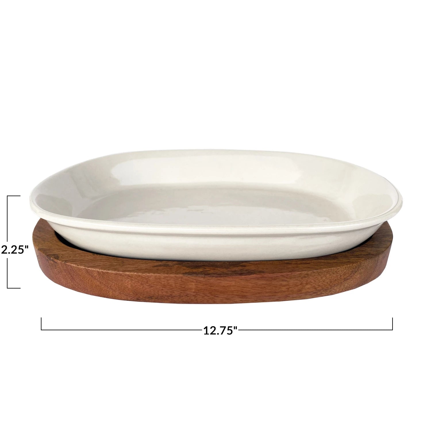 1 Quart Stoneware Serving/Casserole Baker | Mango Wood Base