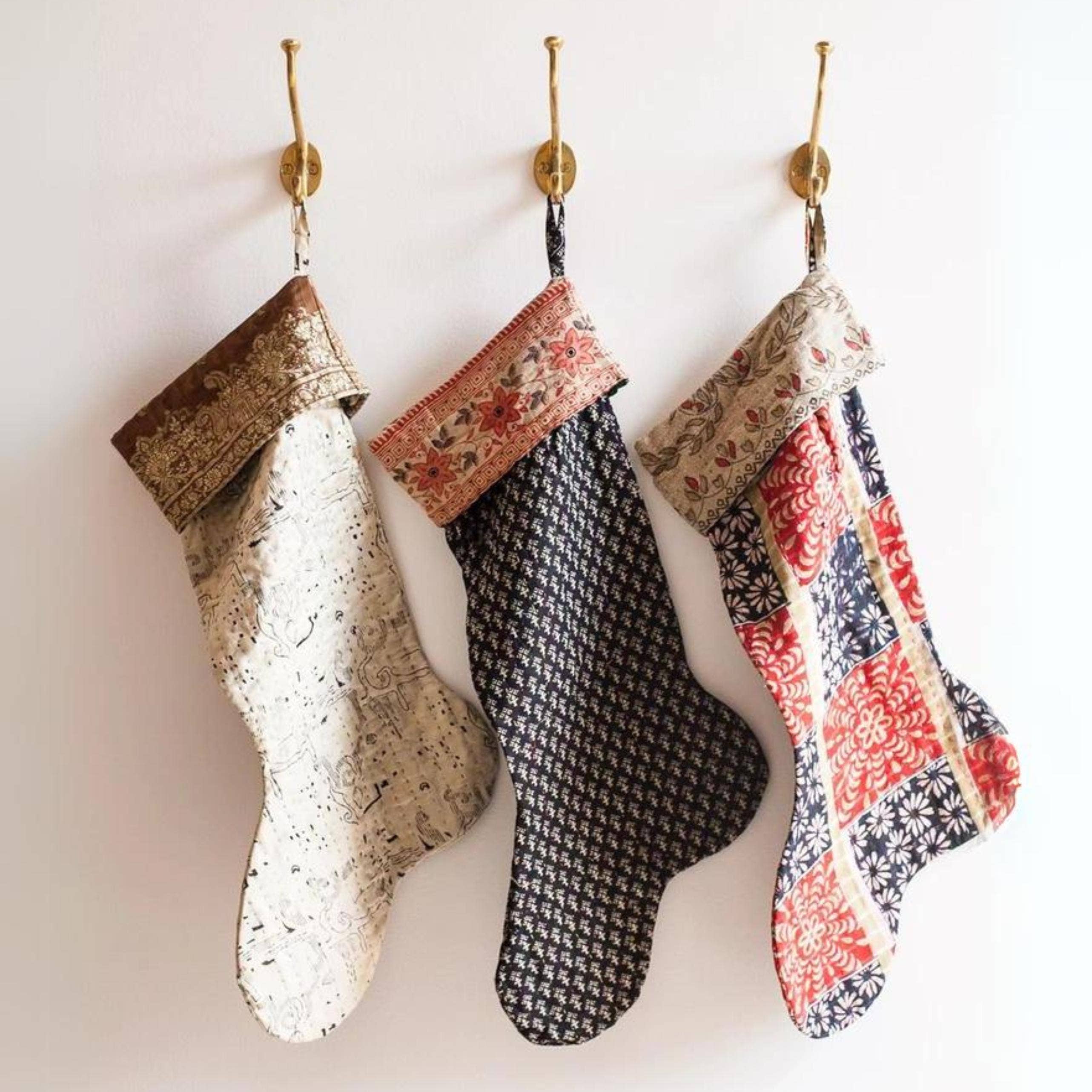 Handmade Vintage Kantha Christmas Stockings