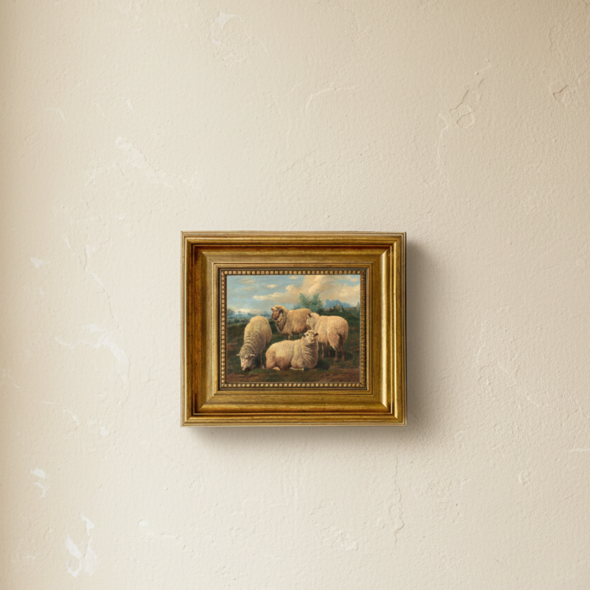Flock of Sheep Gathered Vintage Framed Print | Canvas
