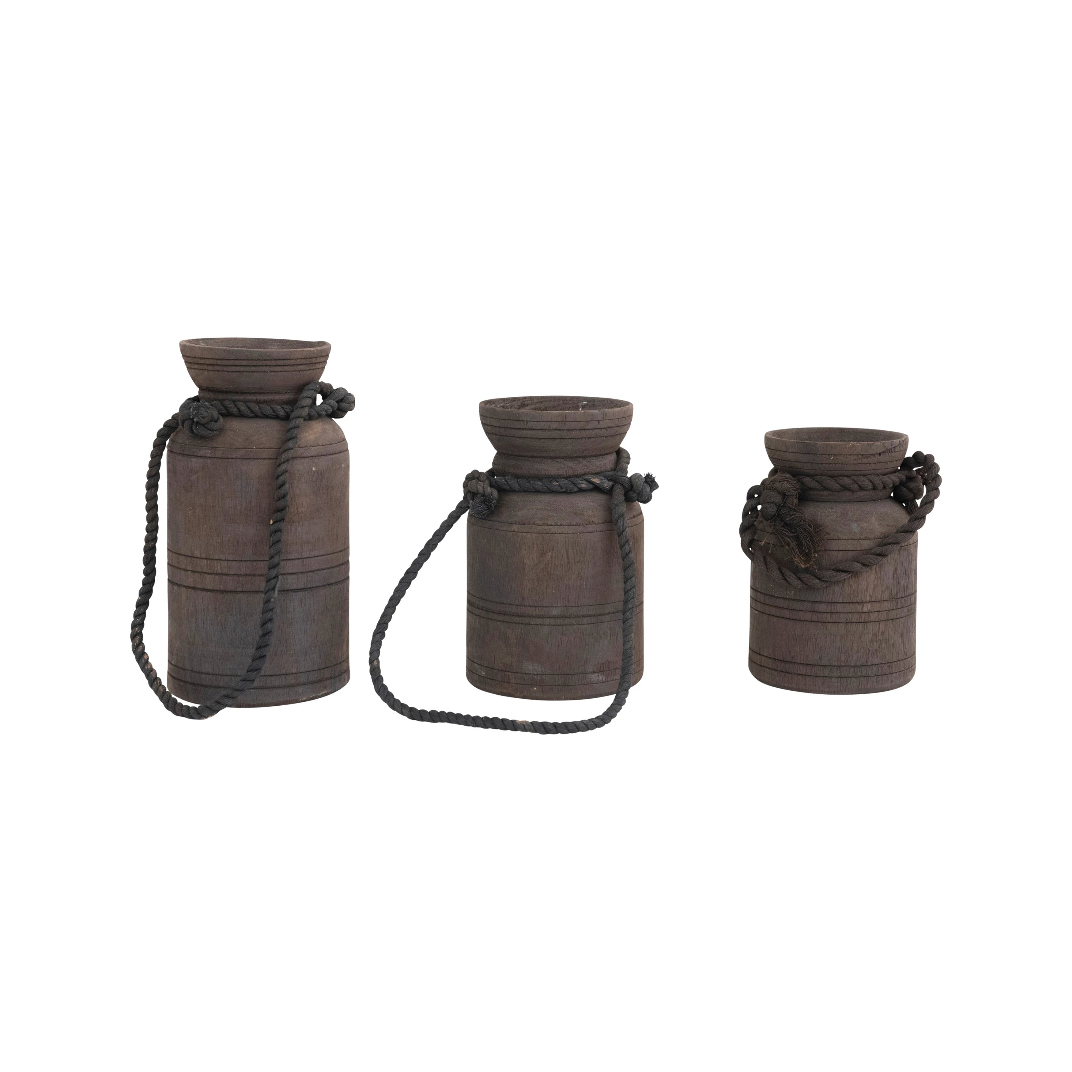 Found Wood Jug With Rope Handle