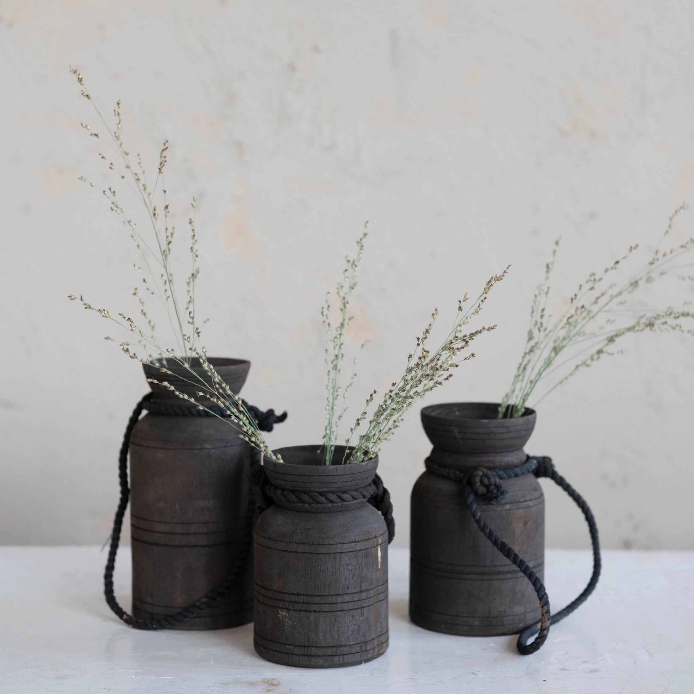 Found Wood Jug With Rope Handle