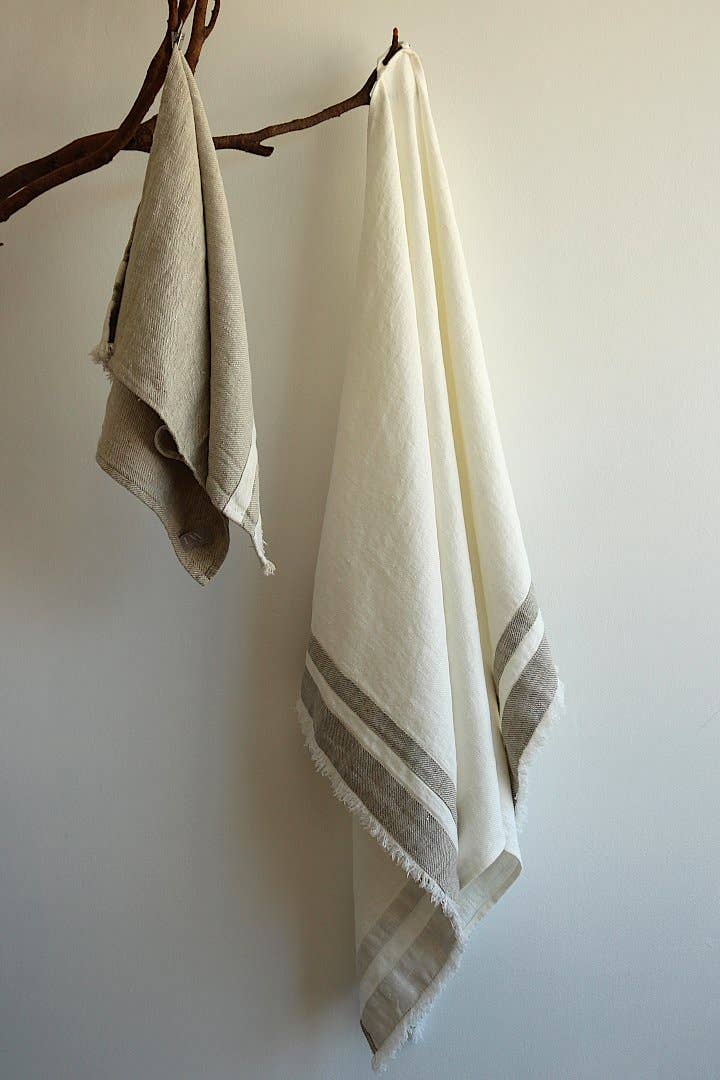 Lipari Bath Towel White with Beige stripes