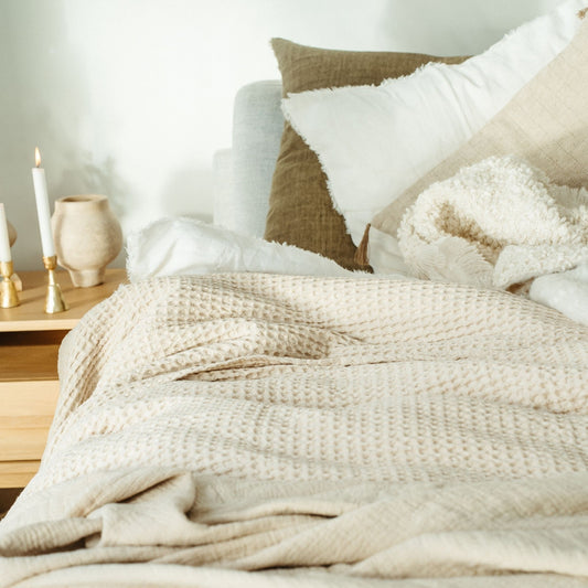 Stonewashed Waffle Bed Blanket | Cream