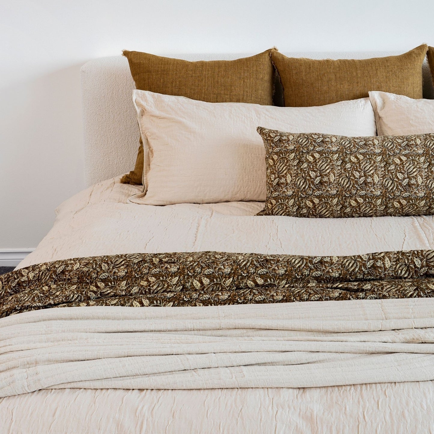Kantha-Stitch Bed Blanket | White