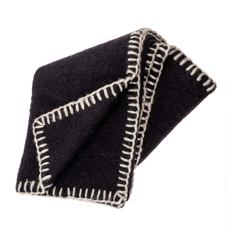 Blanket Stitch Mohair Throw | Black