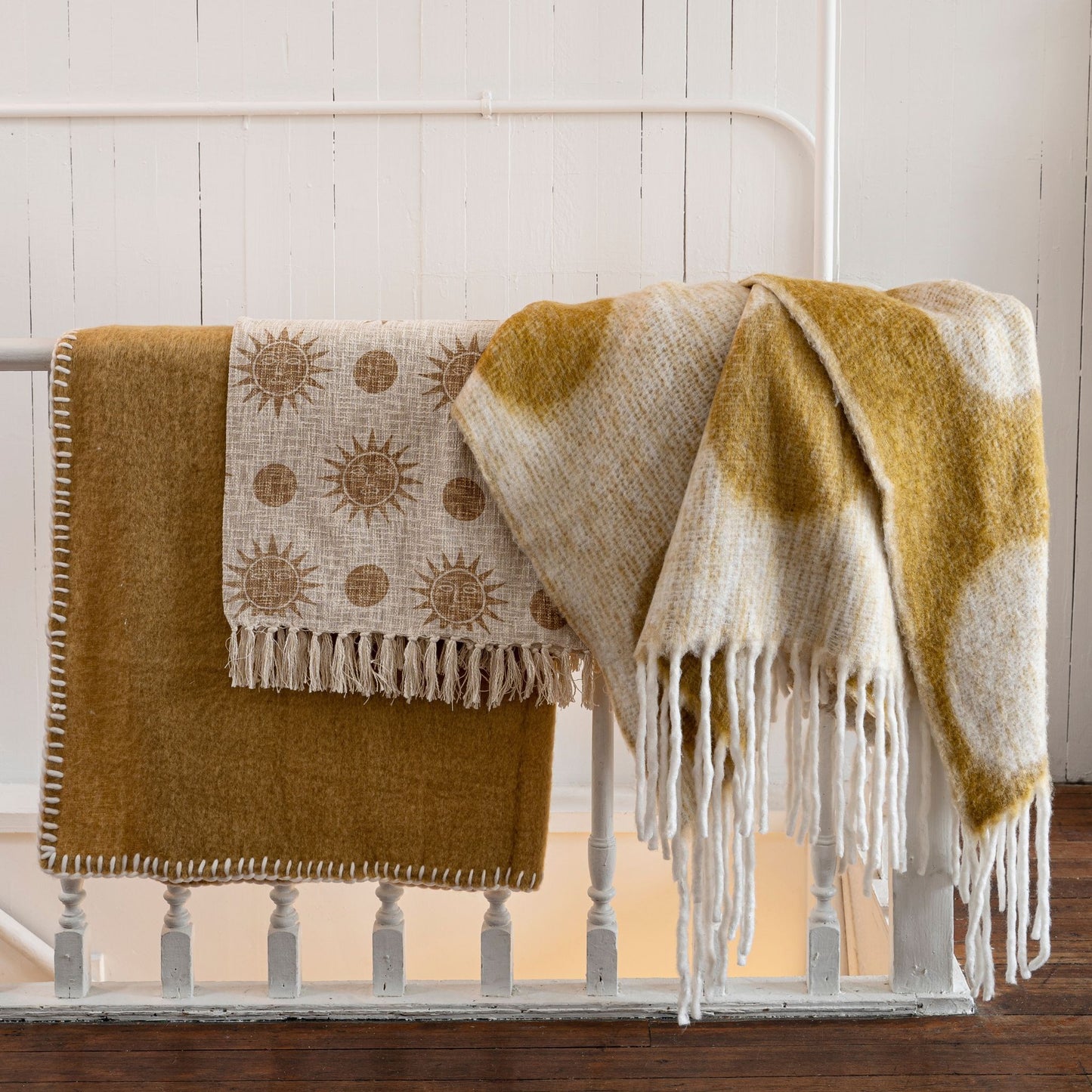 Blanket Stitch Mohair Throw | Ochre