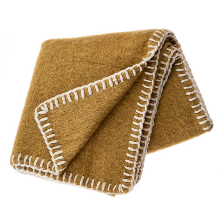 Blanket Stitch Mohair Throw | Ochre