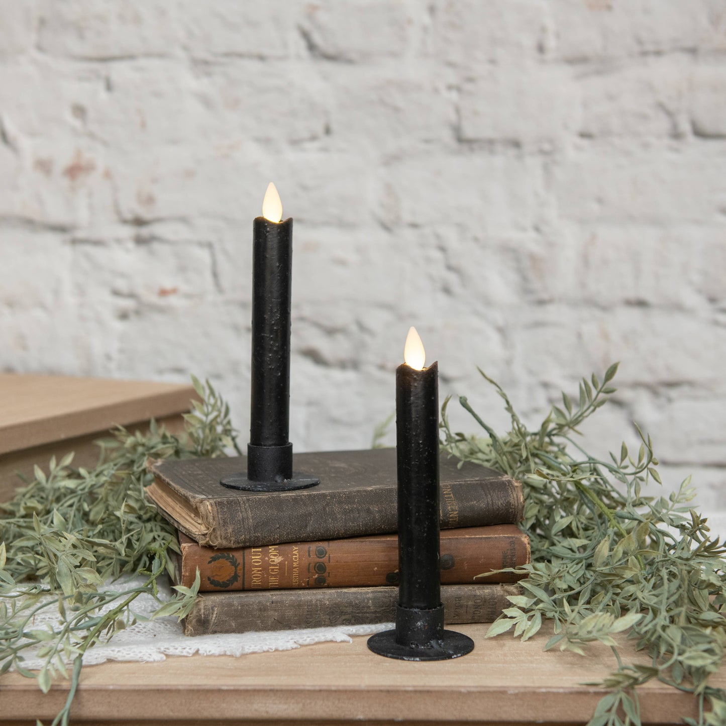 Moving Flame Black Taper Candle | 6.75" Set of 2