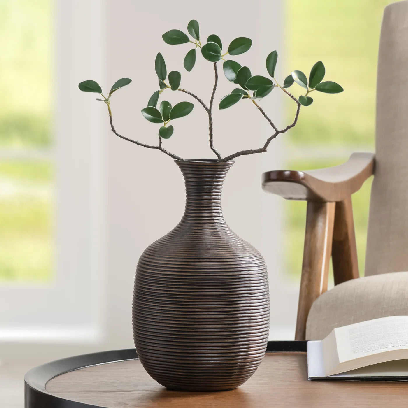 Colombo Ribbed Resin Tall Bulb Vase | Brown