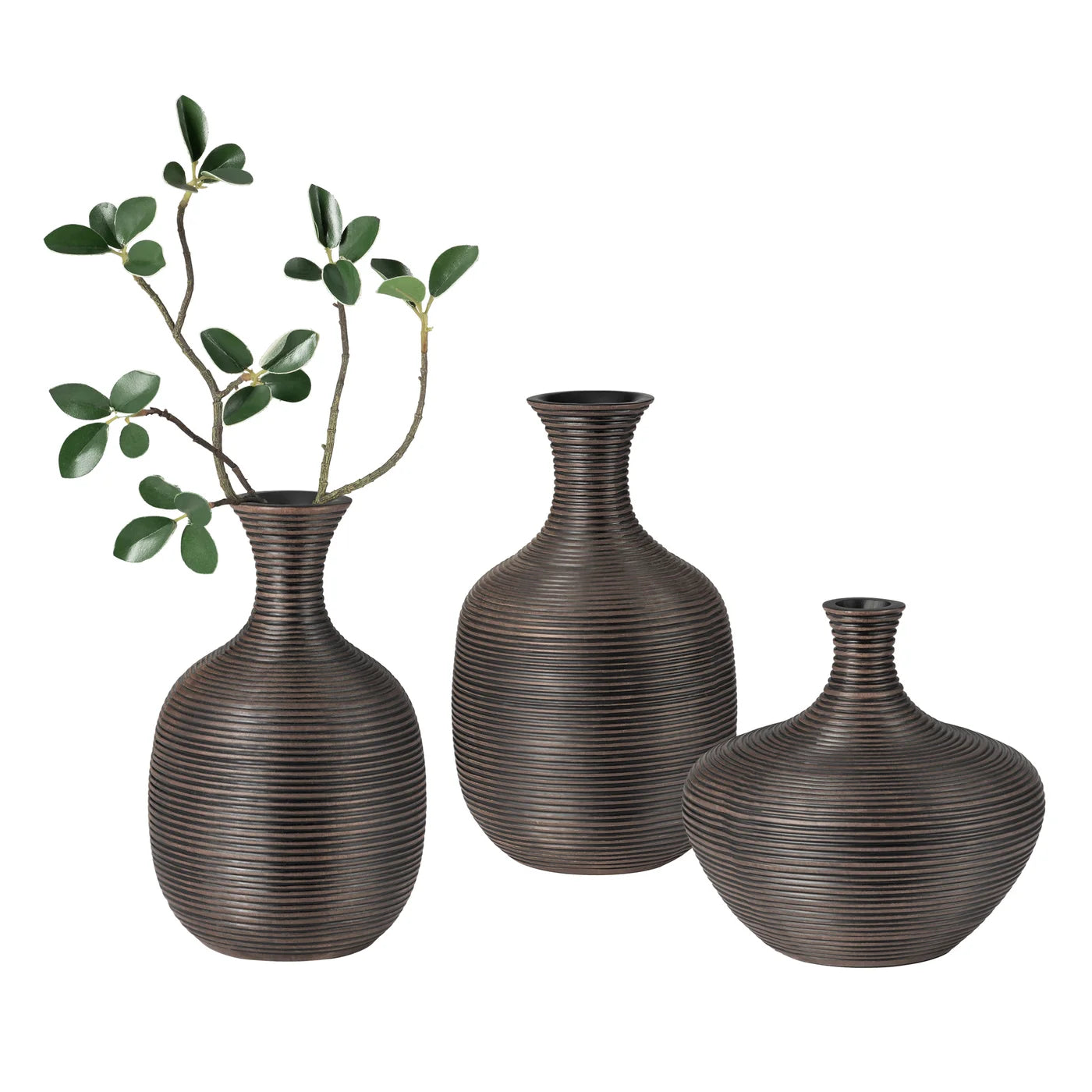 Colombo Ribbed Resin Wide Bulb Vase | Brown