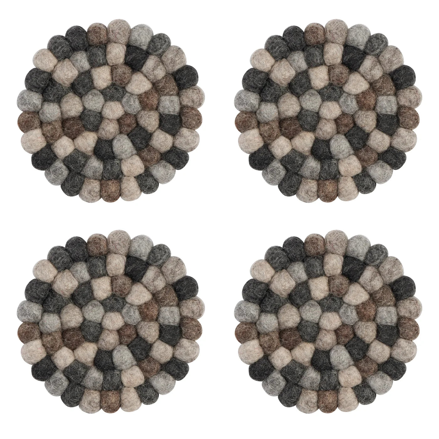 MODWOOL Felt Ball Four Piece Round 4" Diameter Coaster Set | Multi Natural