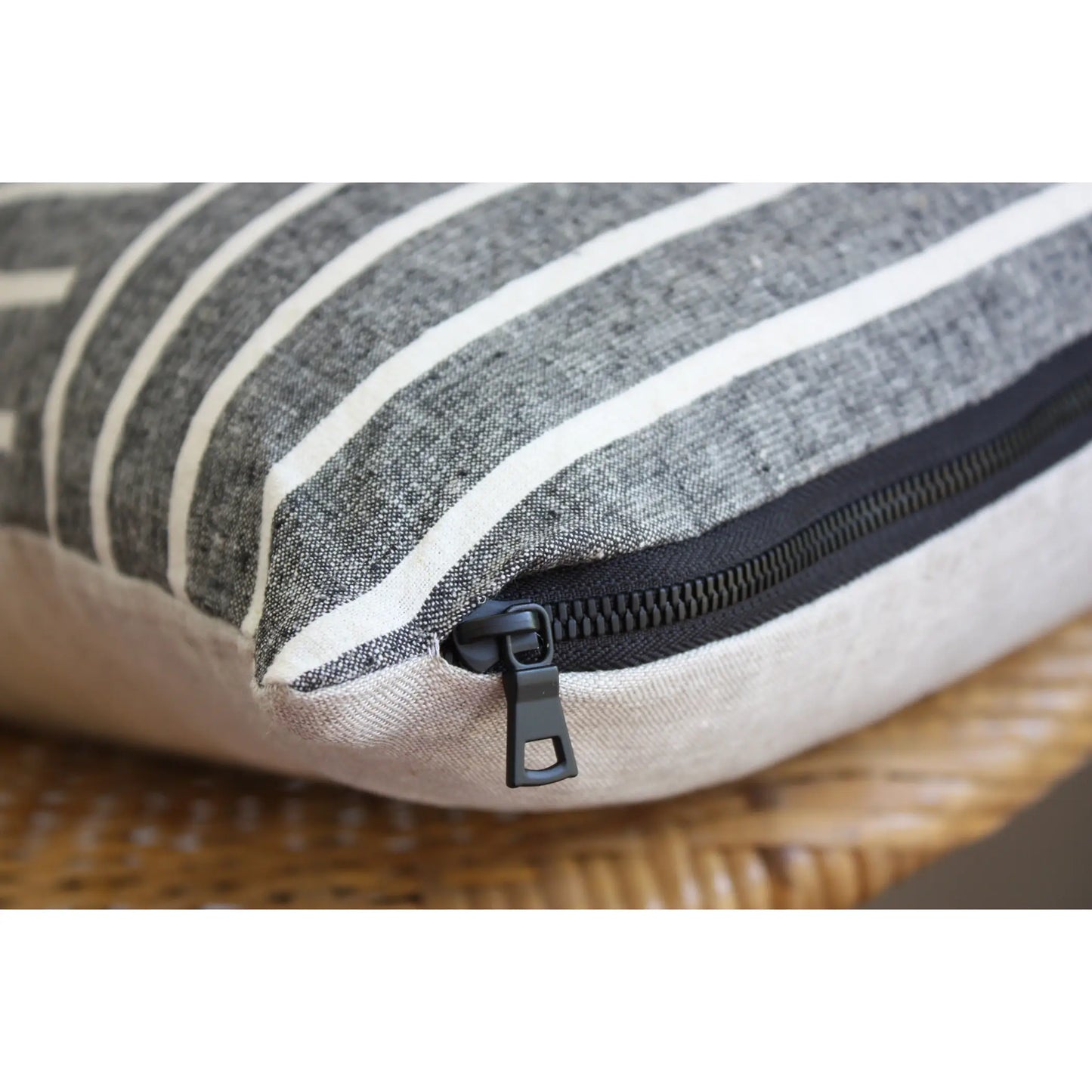 Gray & White Linen Lumbar Pillow Cover