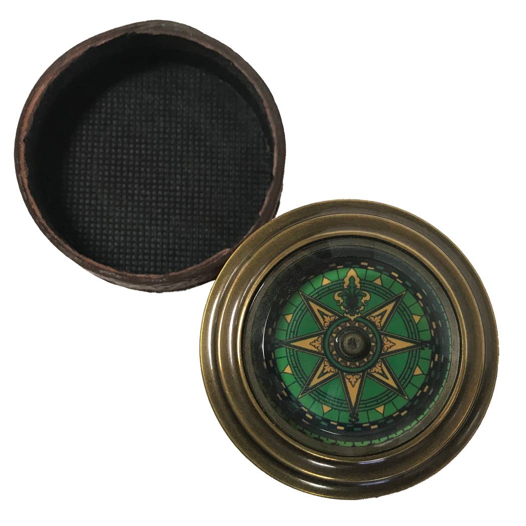 Brass Compass in Leather Case