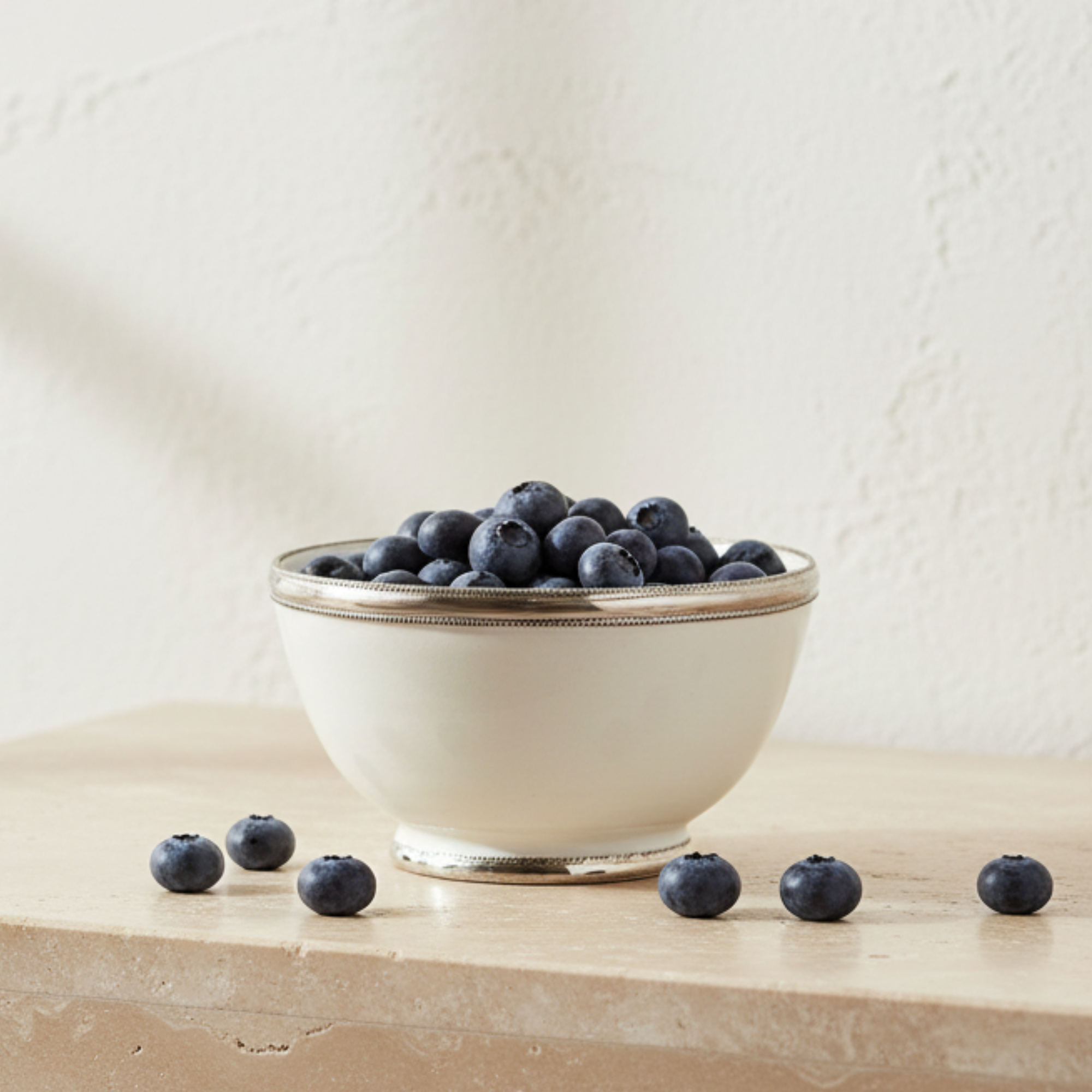 Moroccan Glazed Bowls With Berbe Silver Trim | White