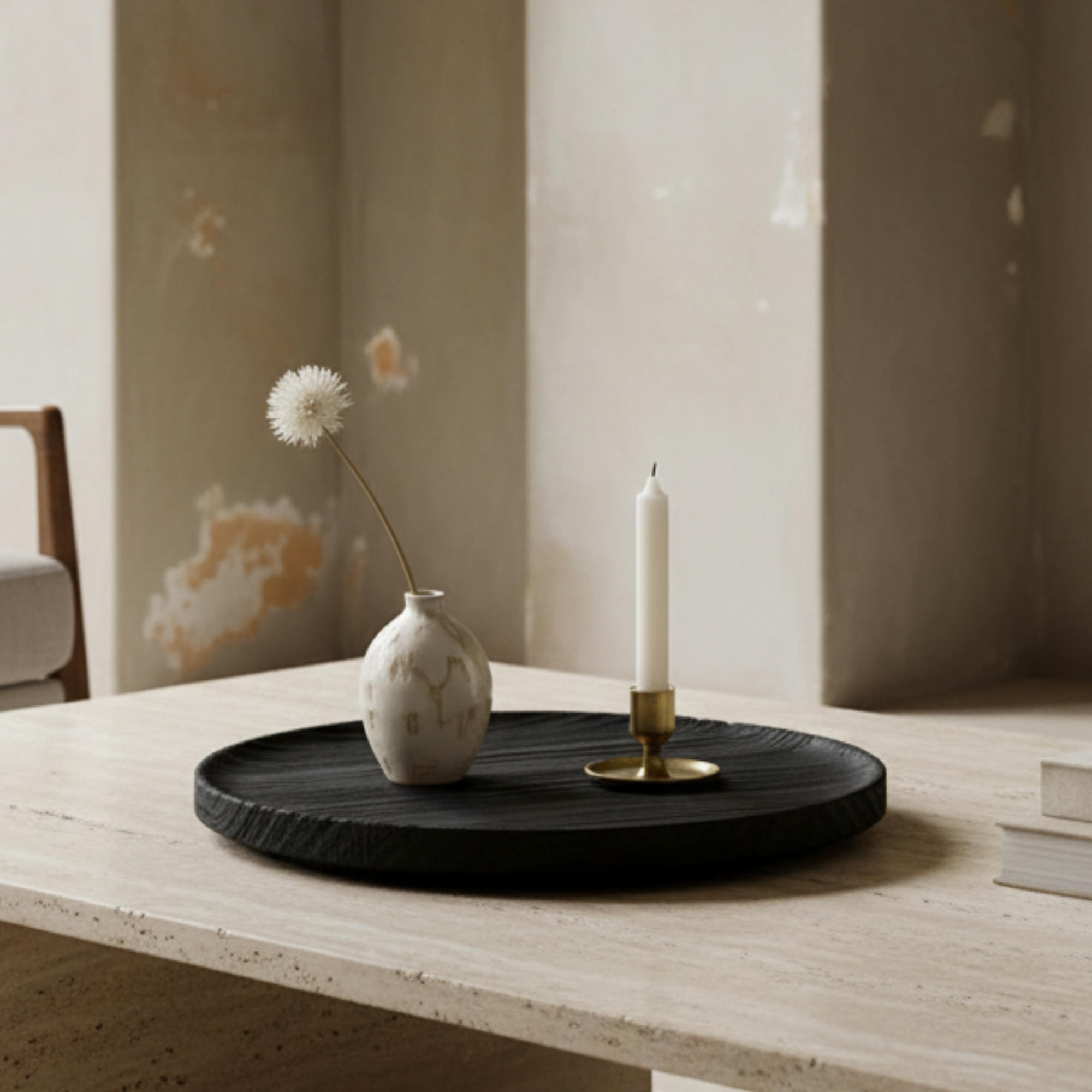 Emory Wooden Round Tray | Black