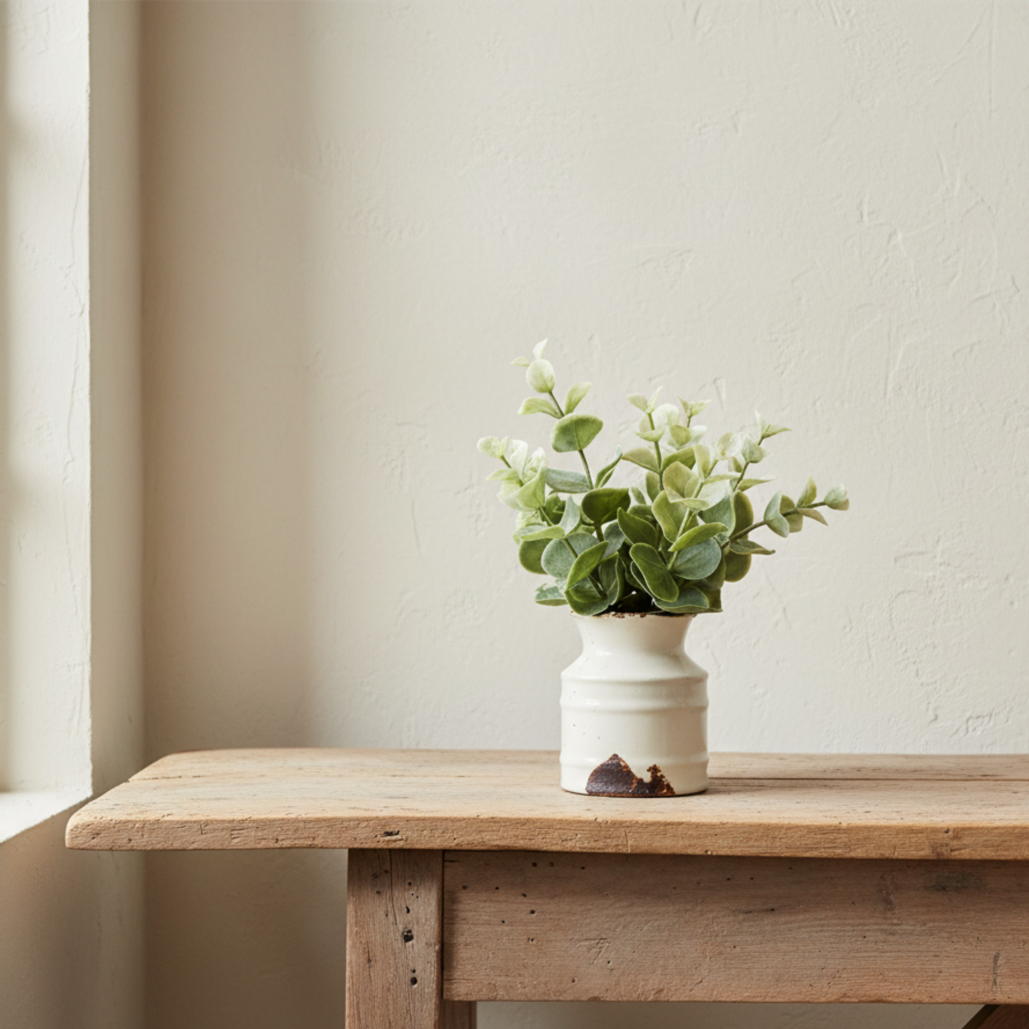 Faux Plant in Distressed Stoneware Pot | C