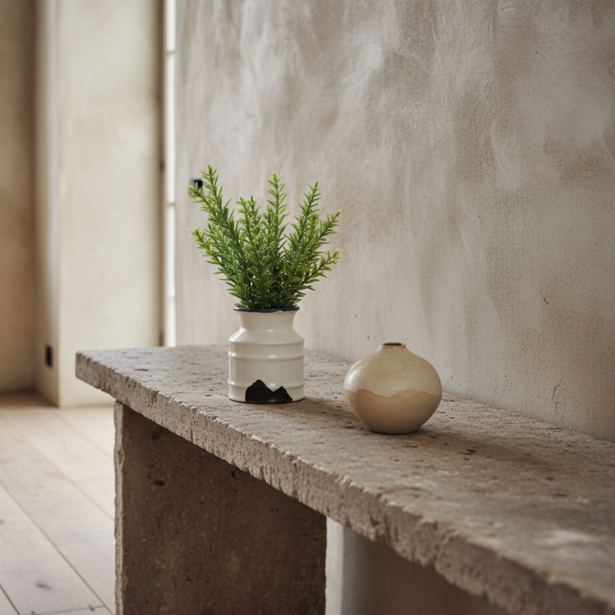 Faux Plant in Distressed Stoneware Pot | D