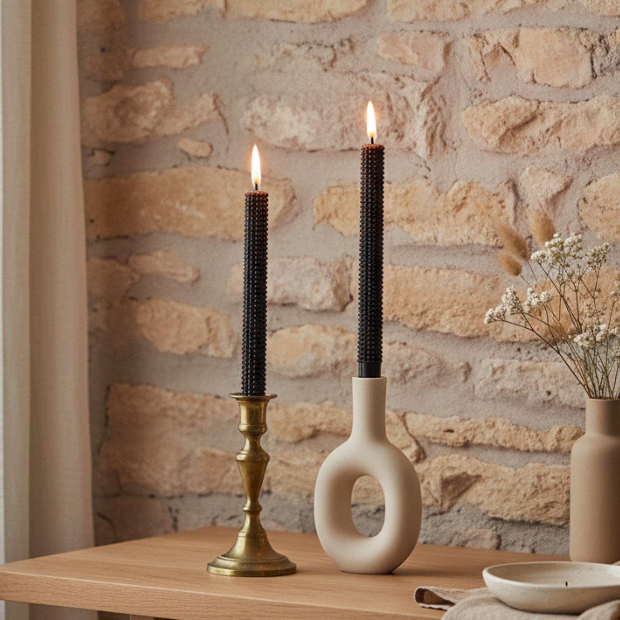 Unscented Hobnail Taper Candles | Black