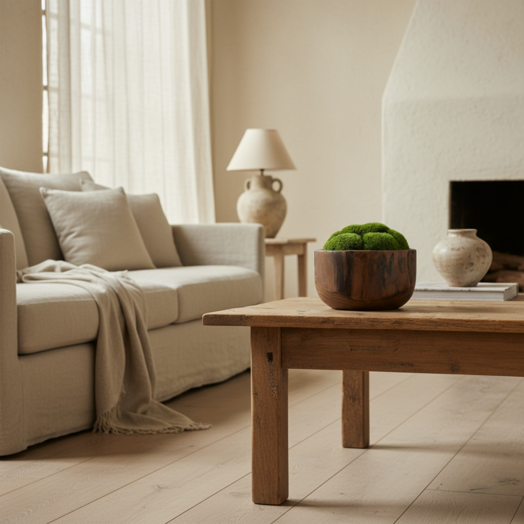 Round Wooden Bowl of Mood Moss