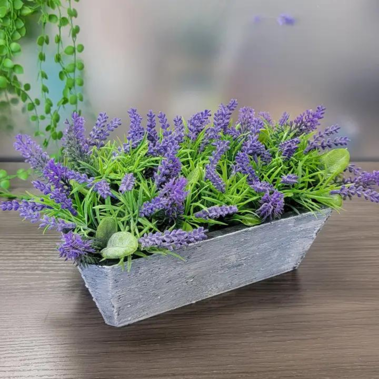 Lavender Arrangement in Whitewashed Wood Container