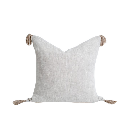 Light Natural Linen Pillow With Tassels
