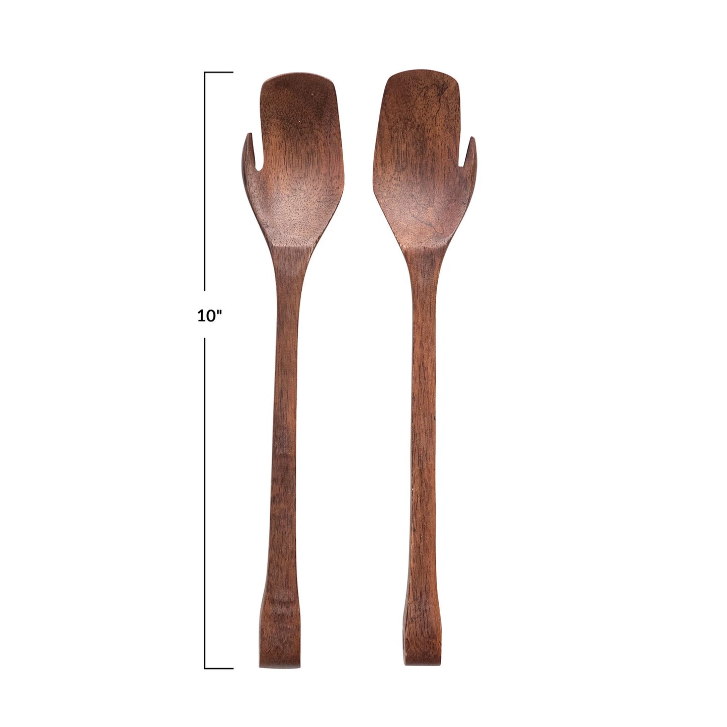 10"L Mango Wood Salad Servers | Walnut Finish Set of 2