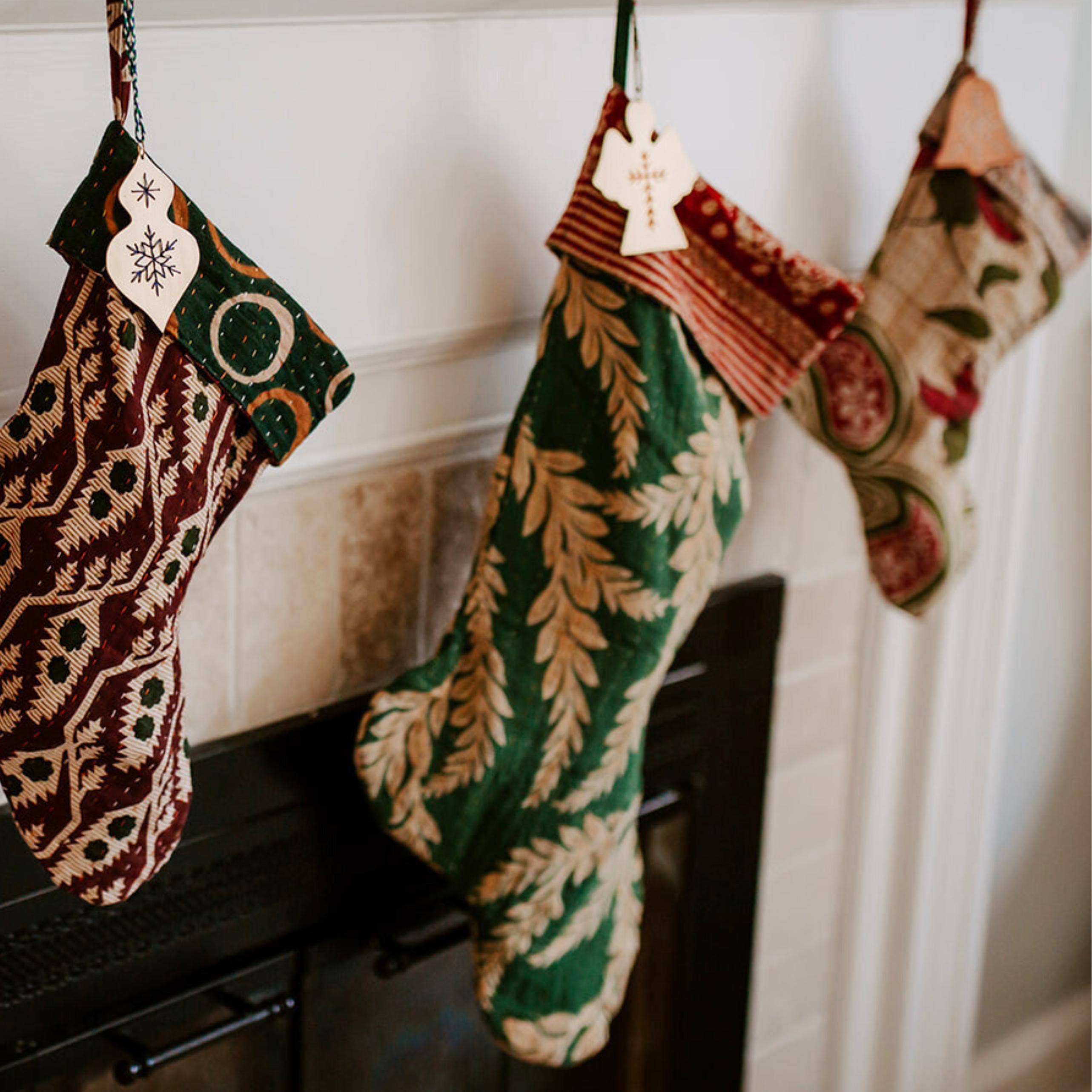 Handmade Vintage Kantha Christmas Stockings