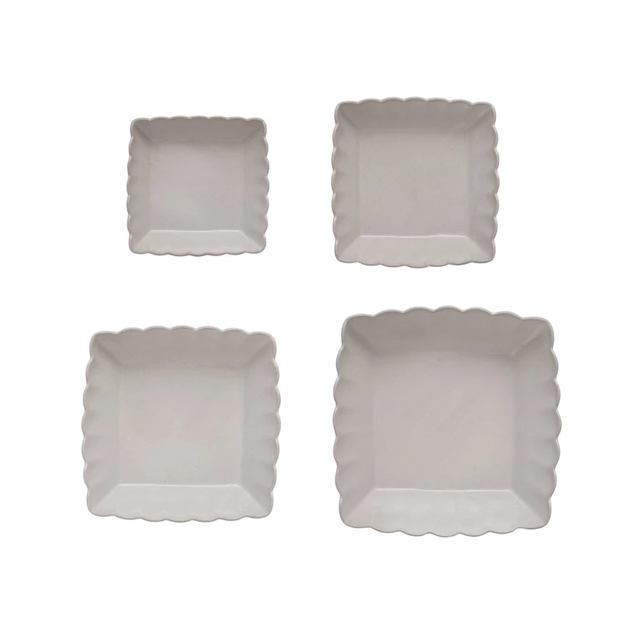 Stoneware Serving Dishes With Scalloped Edge | Set of 4