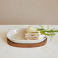 1 Quart Stoneware Serving Dish/Casserole Baker w/ Mango Wood Base