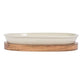 1 Quart Stoneware Serving Dish/Casserole Baker w/ Mango Wood Base