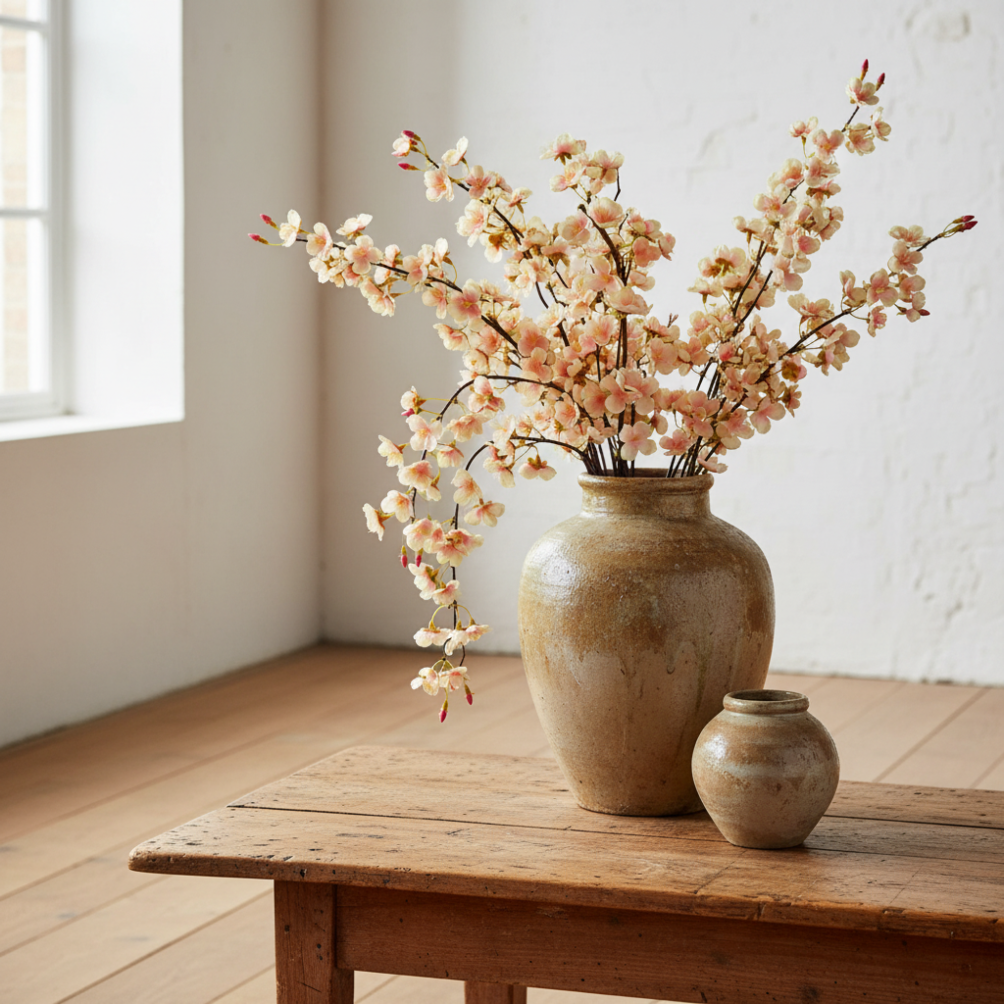 Natural Pink Trailing Cherry Blossom Stem
