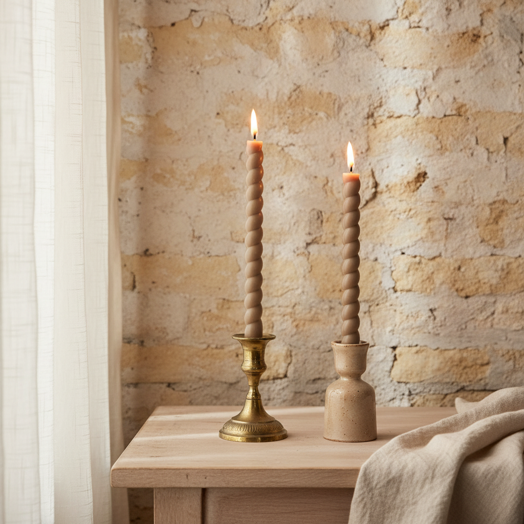 Unscented Twisted Taper Candles Olive - Accurate Color